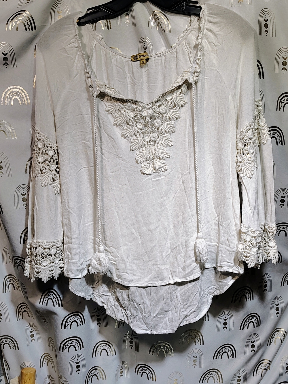 Democracy White Crochet-Trim Peasant Tunic
